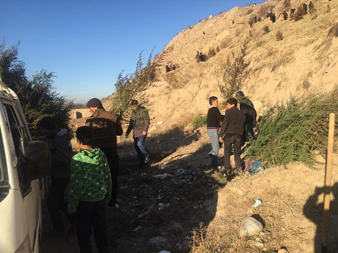 Проведение посадки саженцев в городе Вахдат